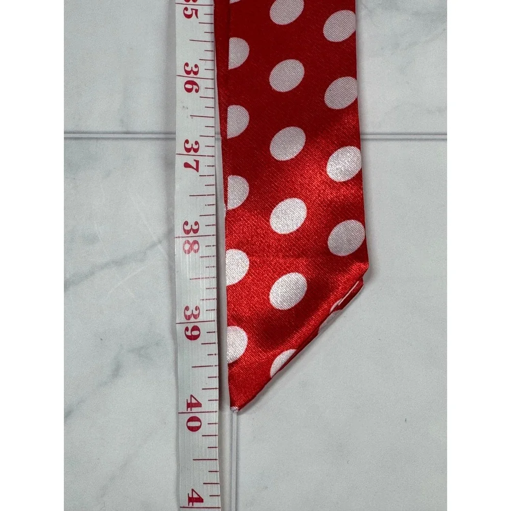 Red White Polka Dot Skinny Scarf Satin Feel Neck Tie Headband Accessory New